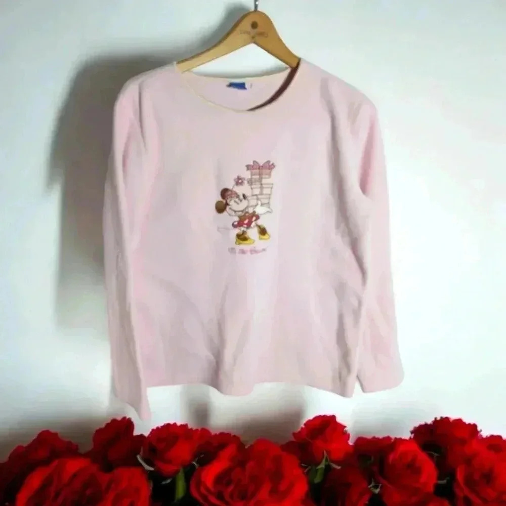 Disney Christmas Xmas Minnie Mouse Pink Fleece shirt sz M Tis the Season